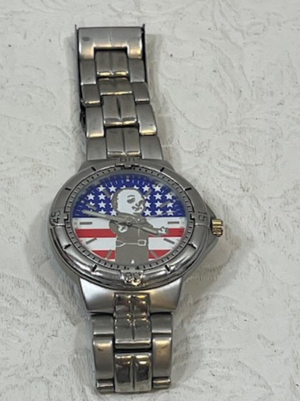 Lee Dungarees Wristwatch Silver Tone Patriotic US Flag "Buddy Lee" Character
